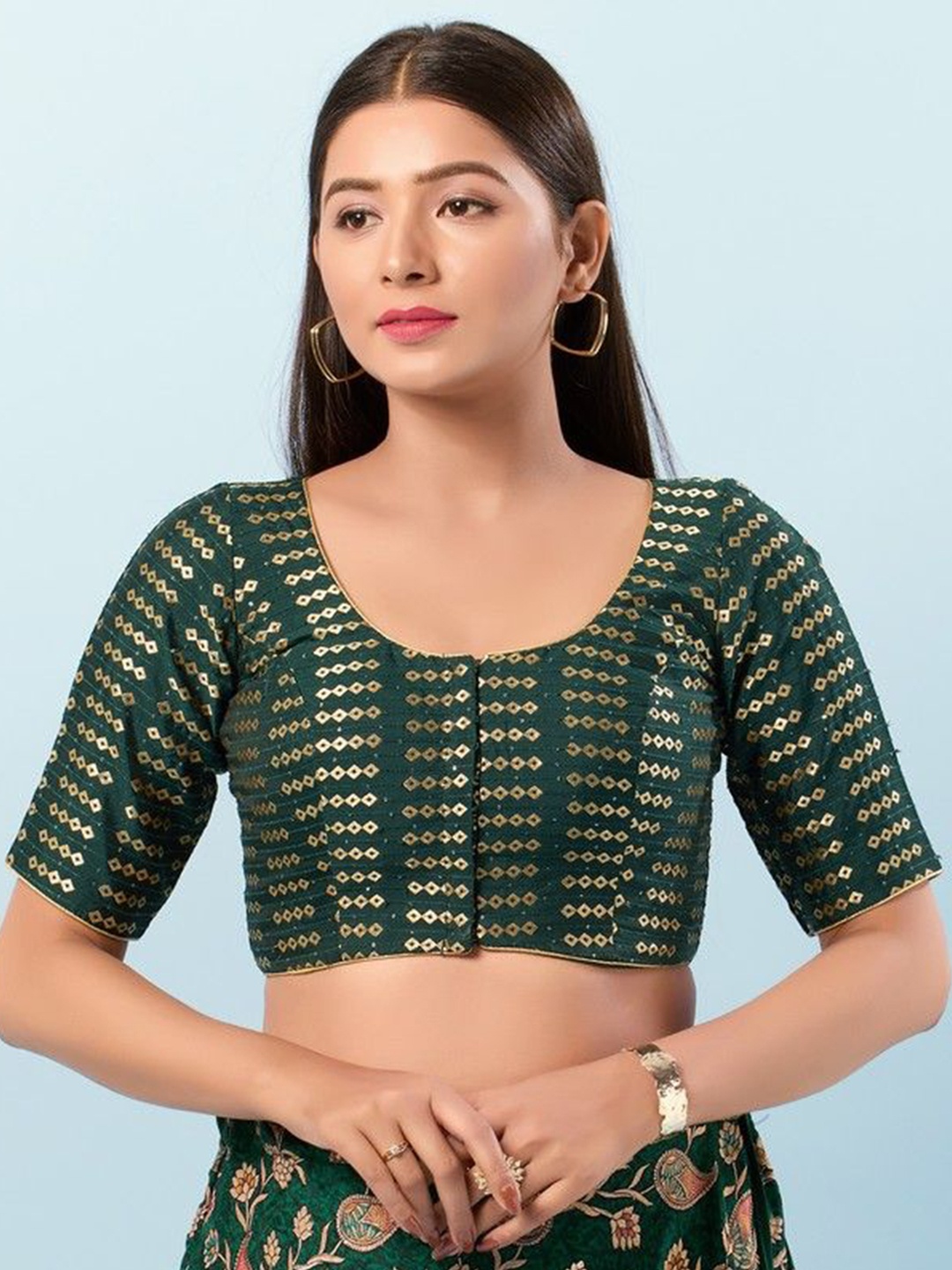 

Mmore Woven Design Saree Blouse, Green