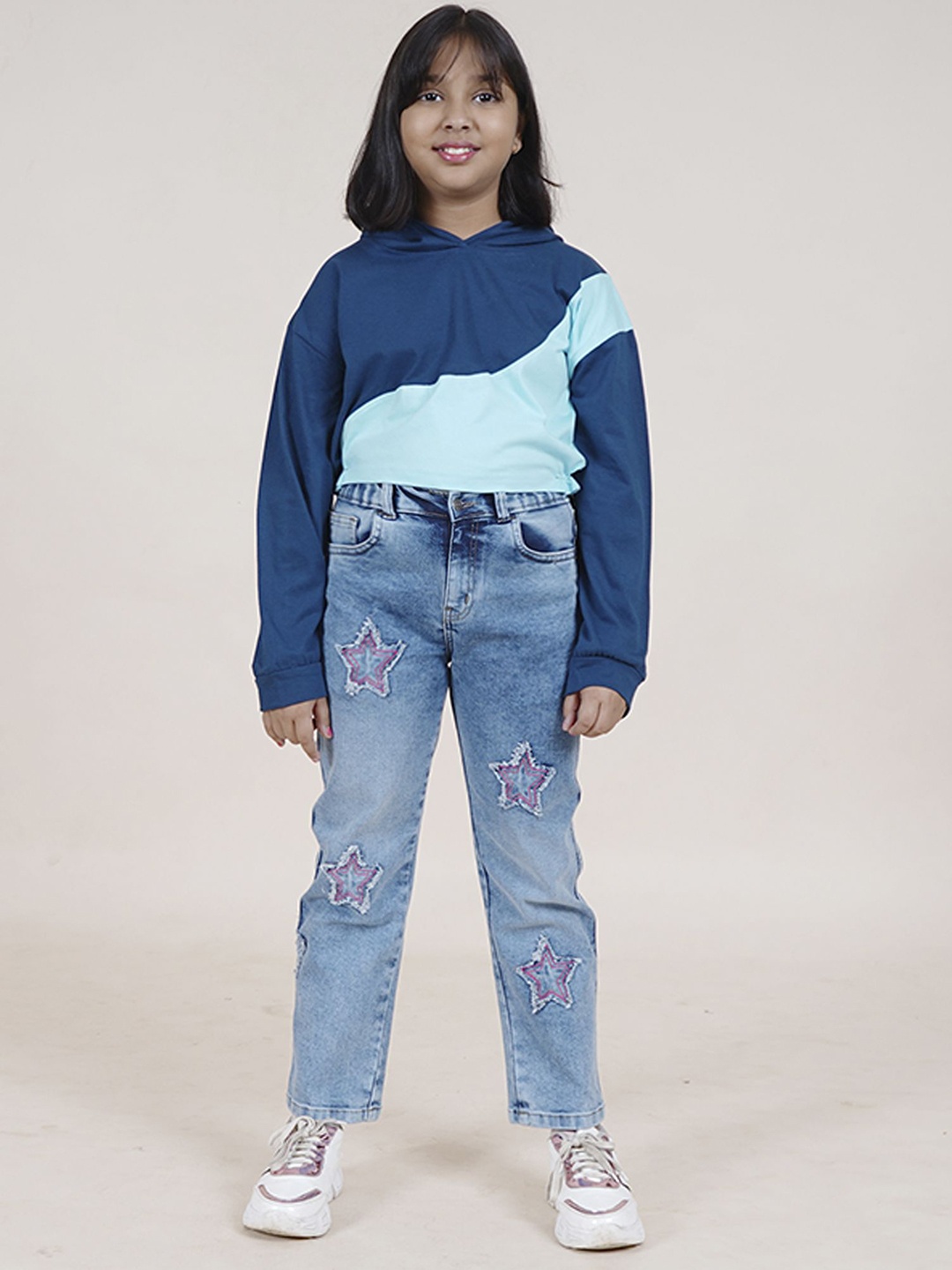 

KiddoPanti Girls Printed Pure Cotton T-shirt With Trouser, Blue