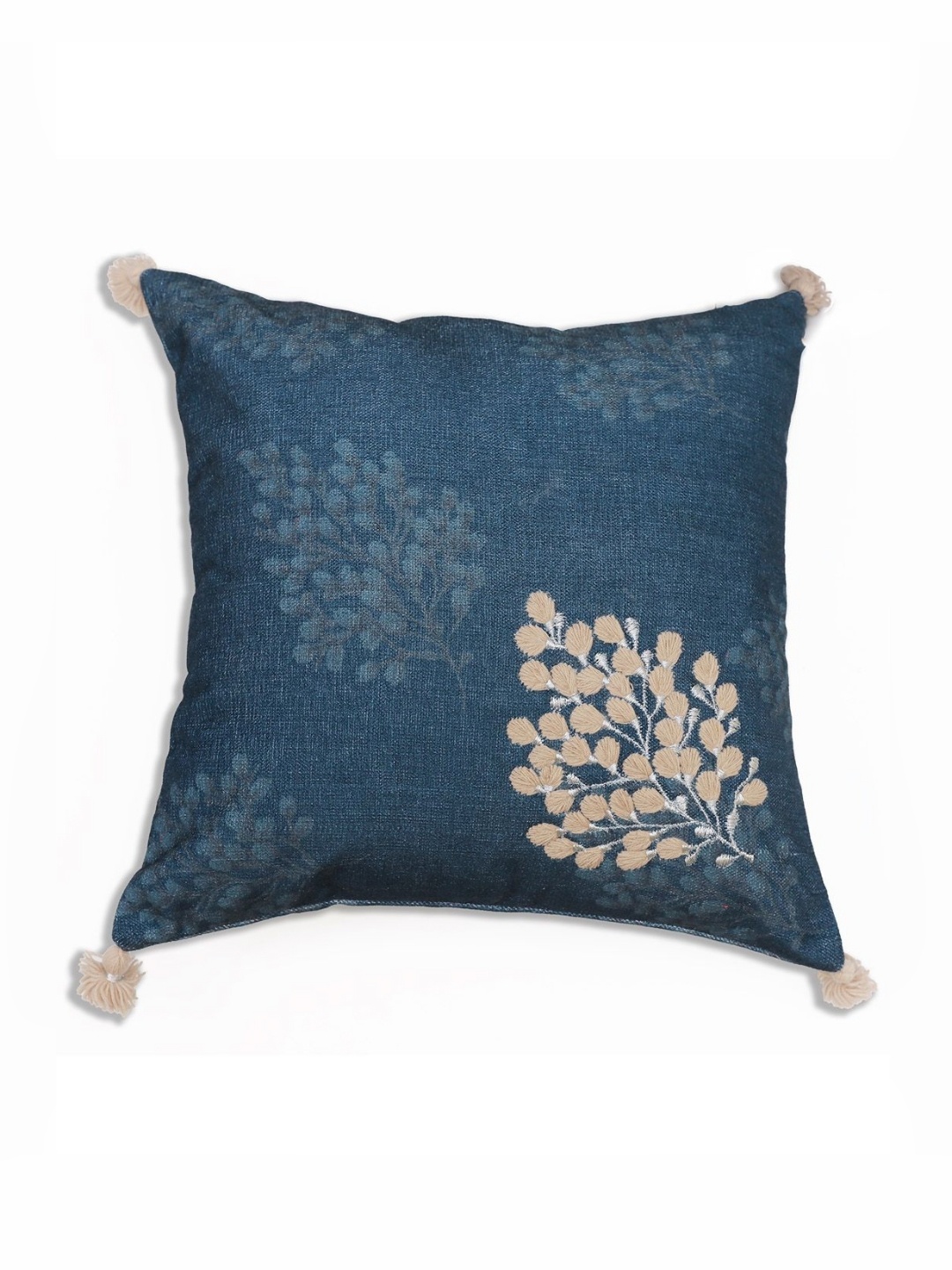 

ONSETHOMES jashn Blue and Beige Cotton Embroidered Square Cushion Cover