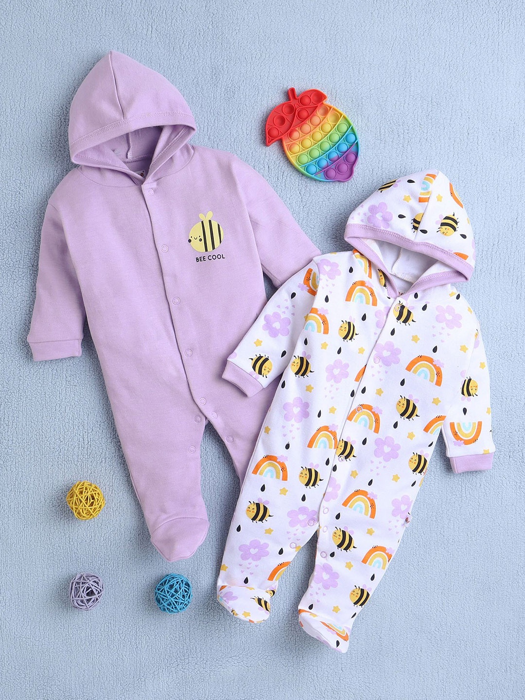 

BUMZEE Pack of 2 Girls Printed Hooded Sleepsuit, Lavender