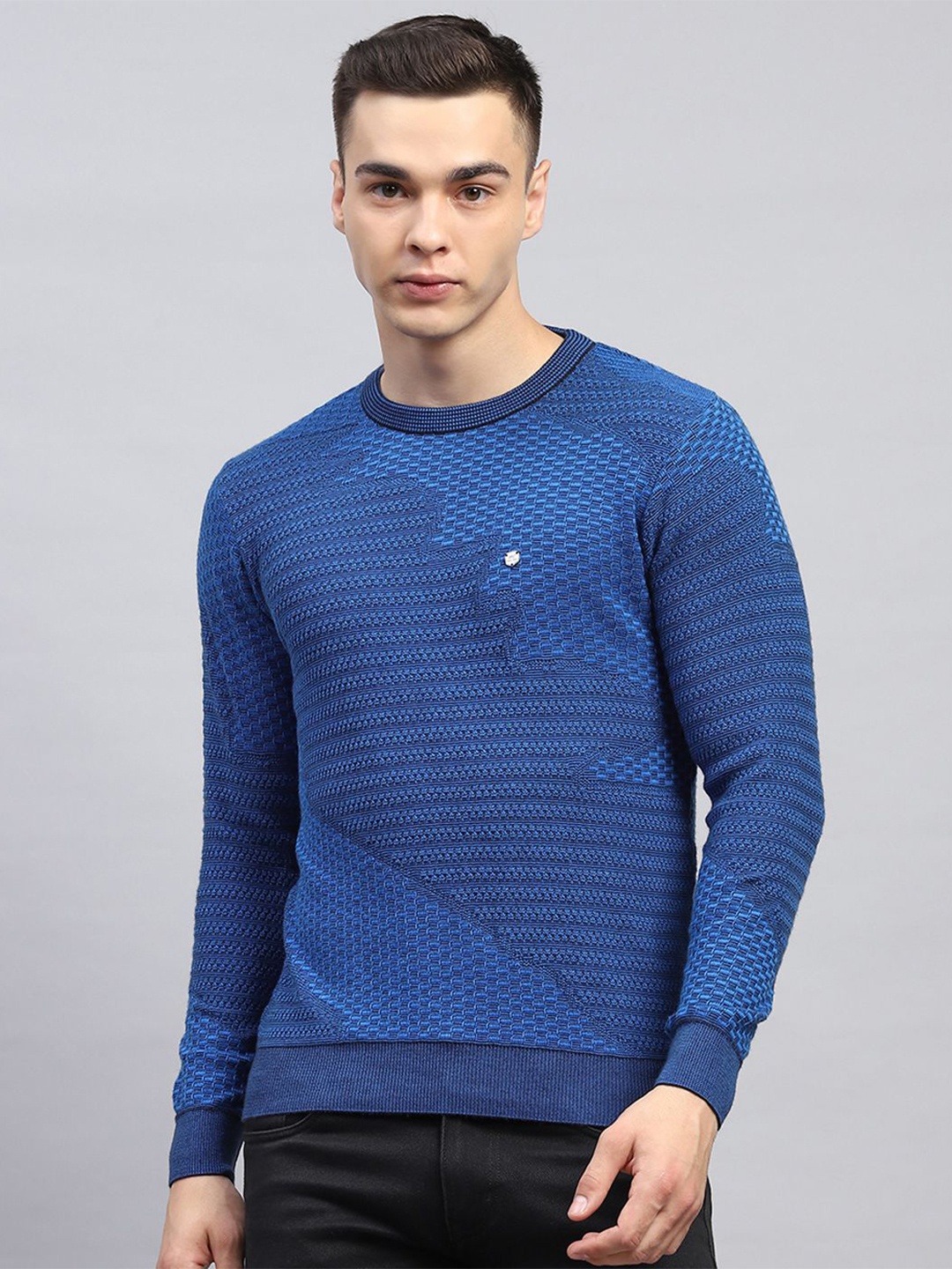 

Monte Carlo Men Striped Woollen Pullover, Blue