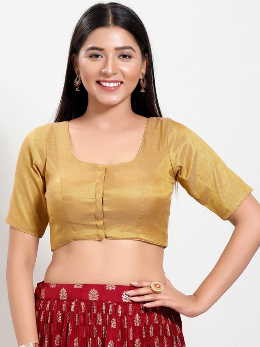 

Mmore Women Square Neck Padded Saree Blouse, Yellow