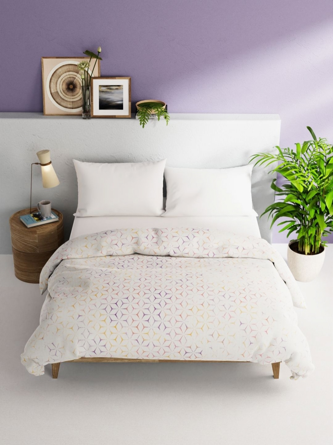 

BIANCA Off White & Purple Geometric AC Room 300 GSM Double Bed Comforter