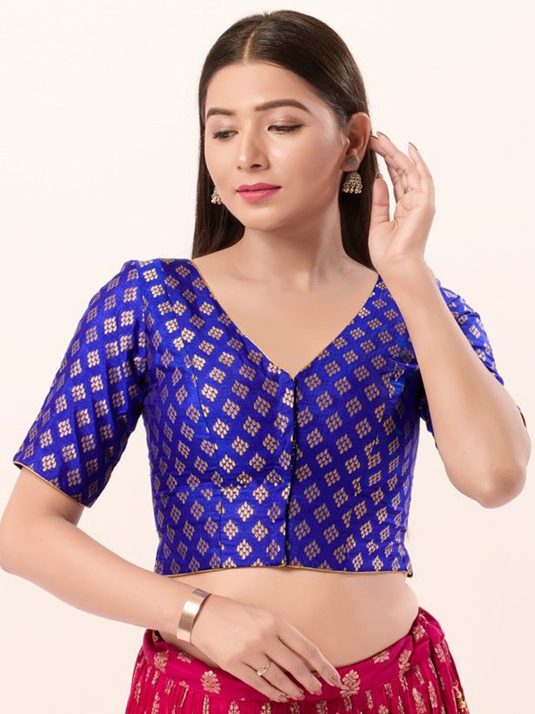 

Mmore Woven Design Saree Blouse, Blue