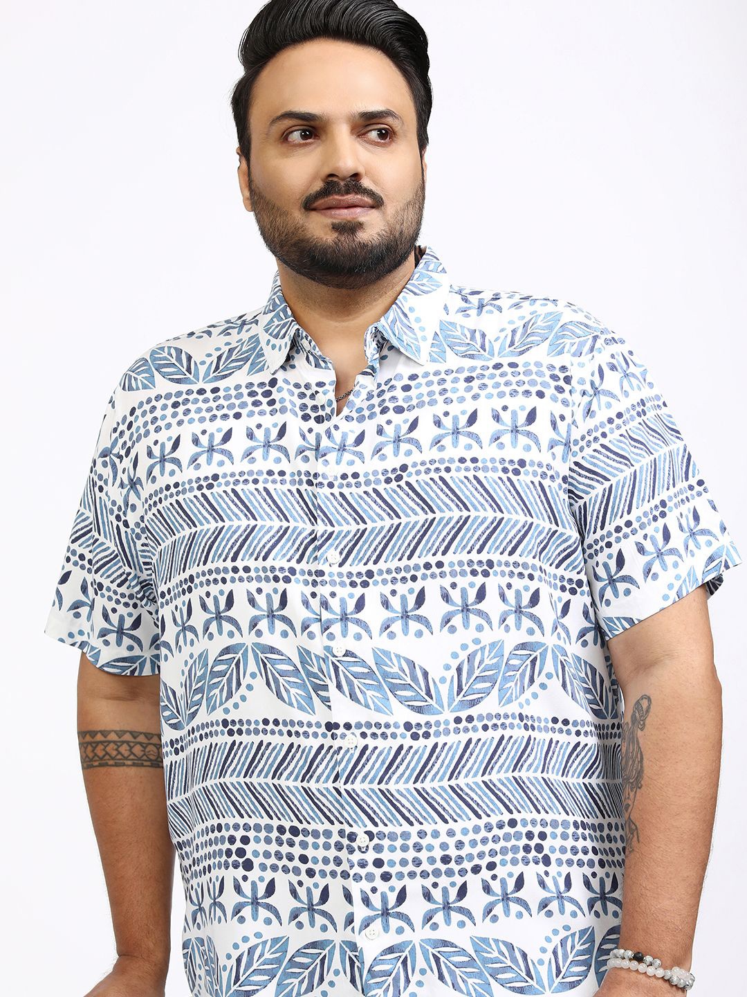 

Highlander Men Digital Print Viscose Plus Size Relaxed Fit Shirt, White