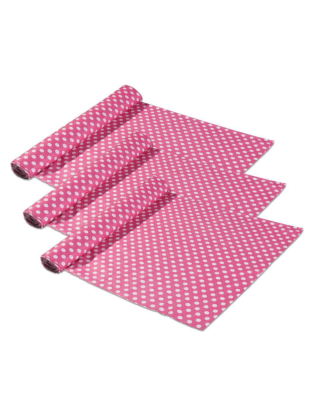 

Kuber Industries Pink & White 3 Pieces Polka Dot Printed Shelf Liner Organisers