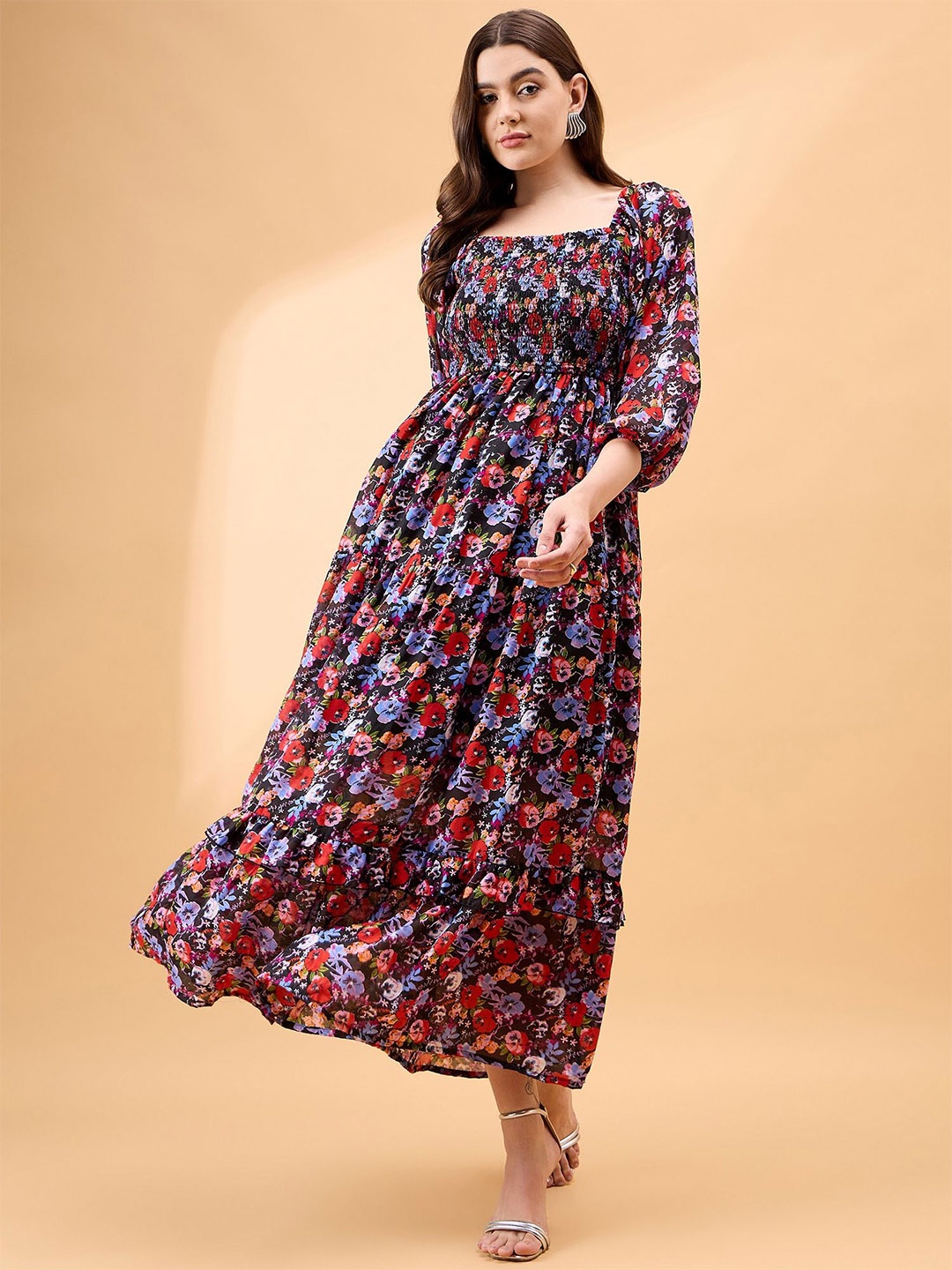 

all about you Floral Print Off-Shoulder Fit & Flare Maxi Dress, Black
