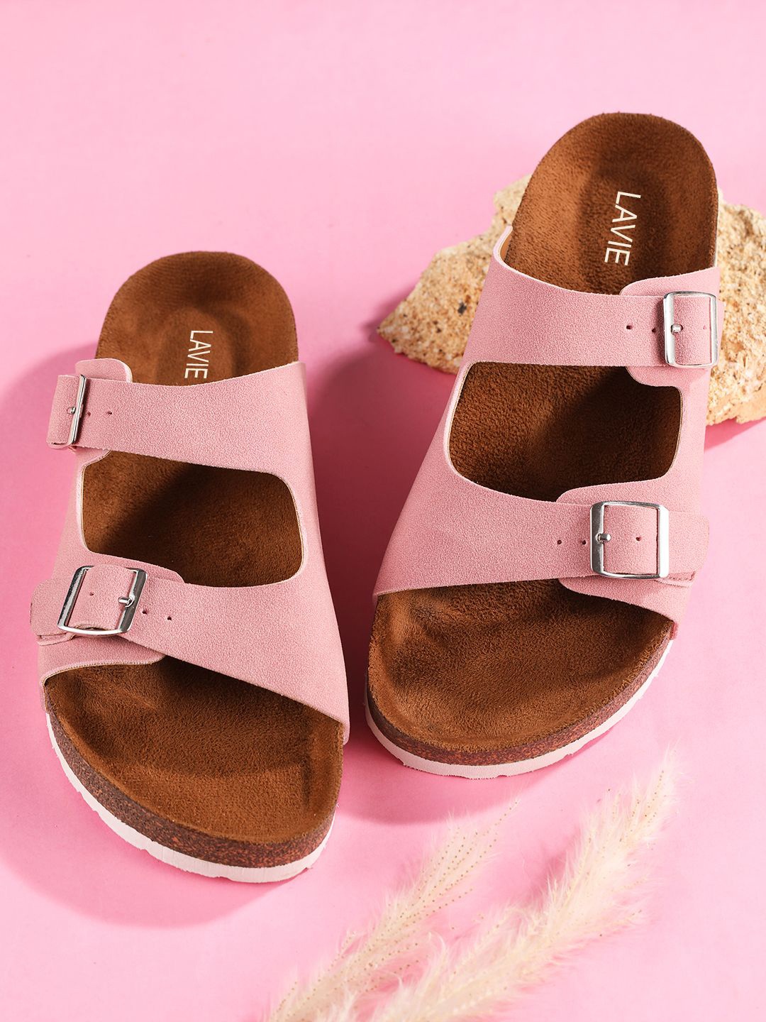 

DressBerry Women Open Toe Flats with Buckles, Pink