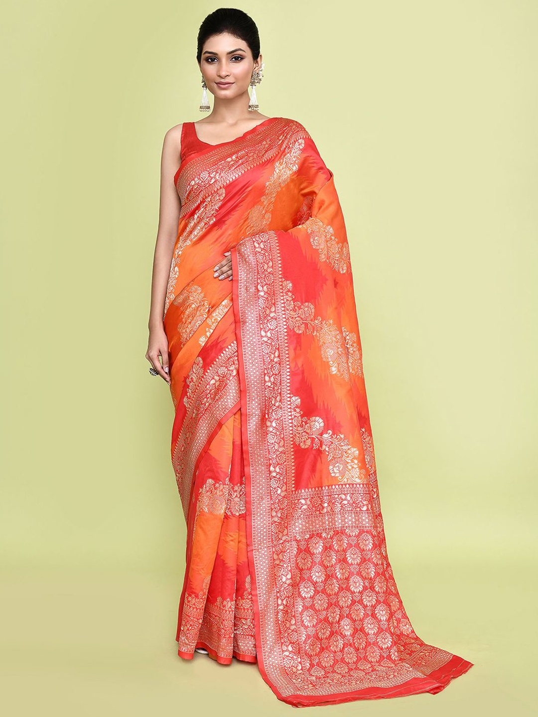 

Nazaakat by Samara Singh Woven Design Pure Silk Saree, Orange