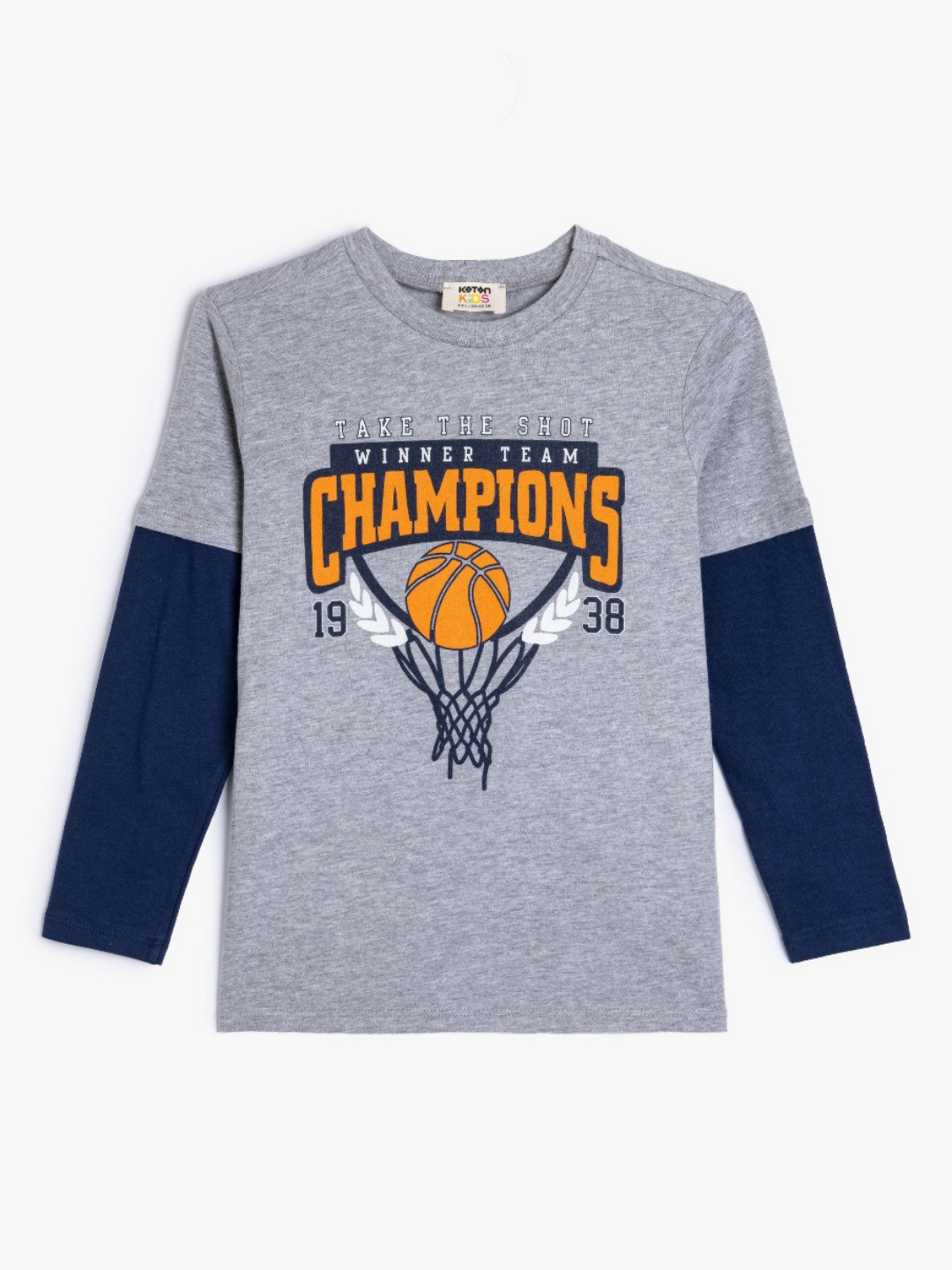 

Koton Boys Typography Printed Round Neck Cotton T-shirt, Grey