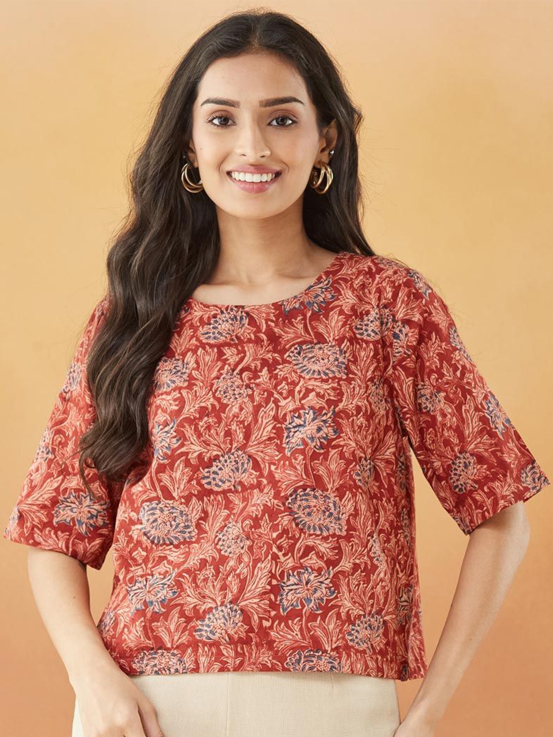 

Fabindia Print Cotton Top, Red