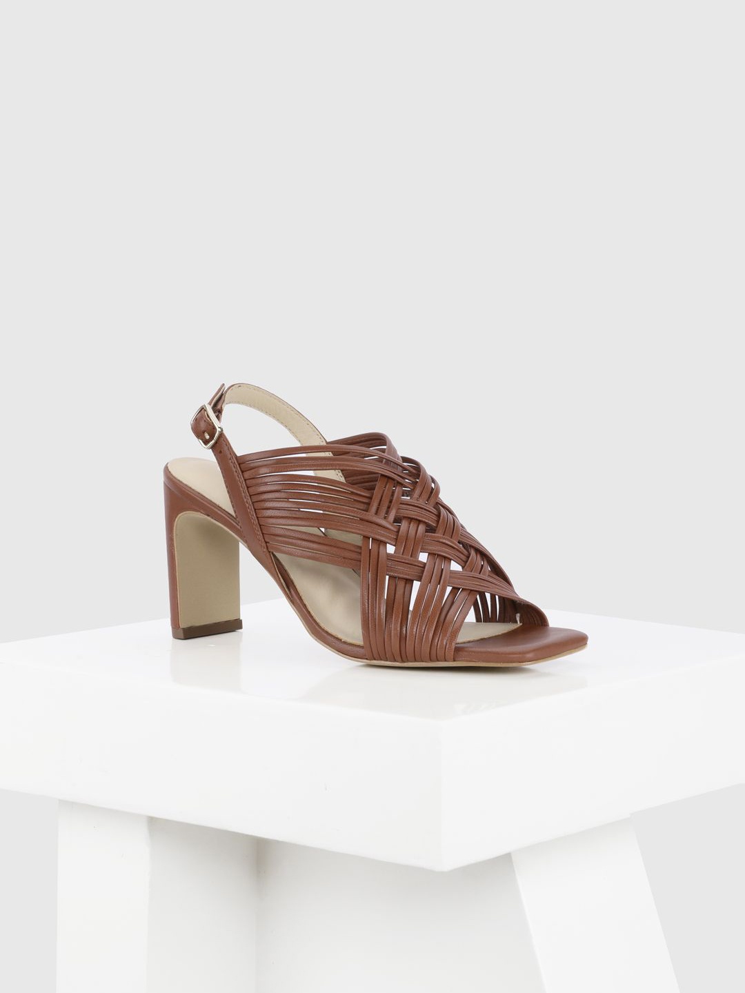 

Oroh Women Leather Party Block Sandals, Brown