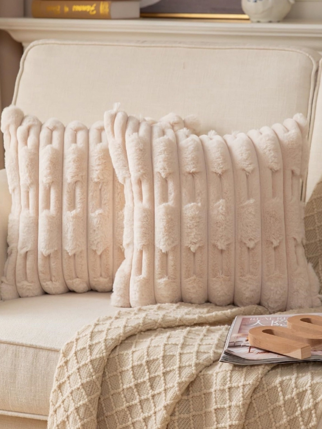 

MONKDECOR Cream-Coloured Quirky Velvet Square Cushion Covers