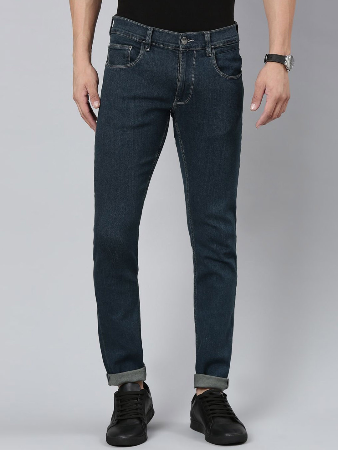 

American Bull Men Cotton Skinny Fit Mid-Rise Stretchable Jeans, Blue