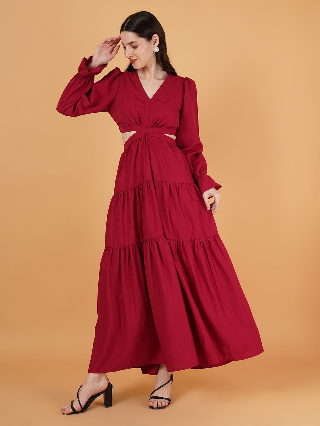 

Parona Women Waist Cut-Out Maxi Dress, Maroon