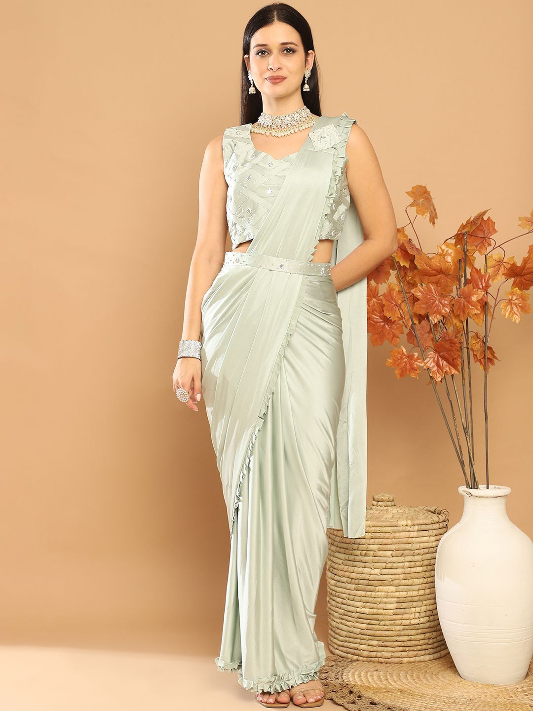 

Grancy Ready to Wear With Stitched Blouse, Sea green