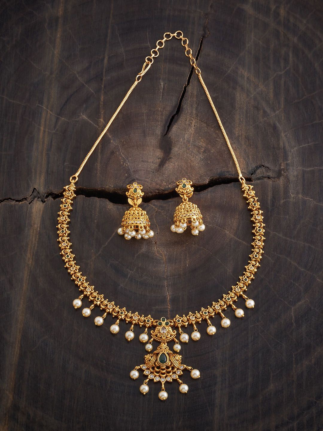 

Kushal's Fashion Jewellery Gold-Plated Stones-Studded & Beaded Antique Necklace & Earrings