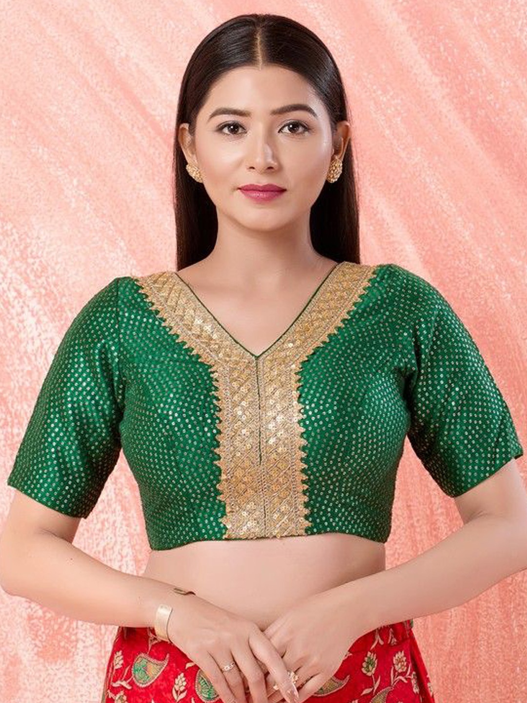 

Mmore Embroidered Saree Blouse, Green