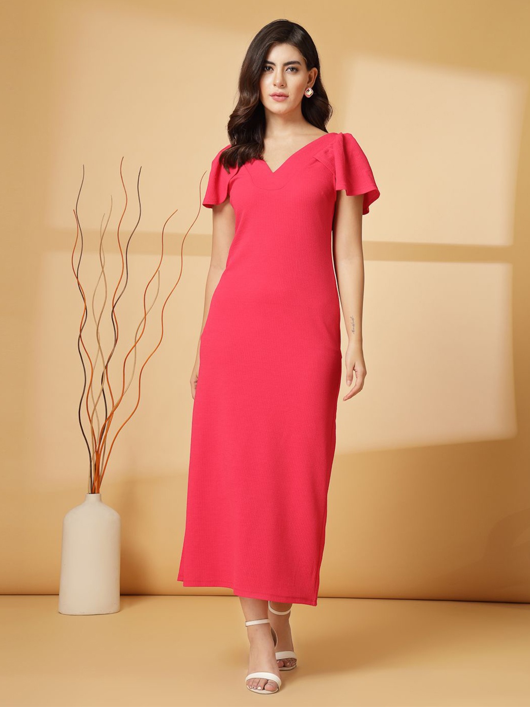 

STYLECAST X KASSUALLY Women Puff Sleeve Sheath Maxi Dress, Fuchsia