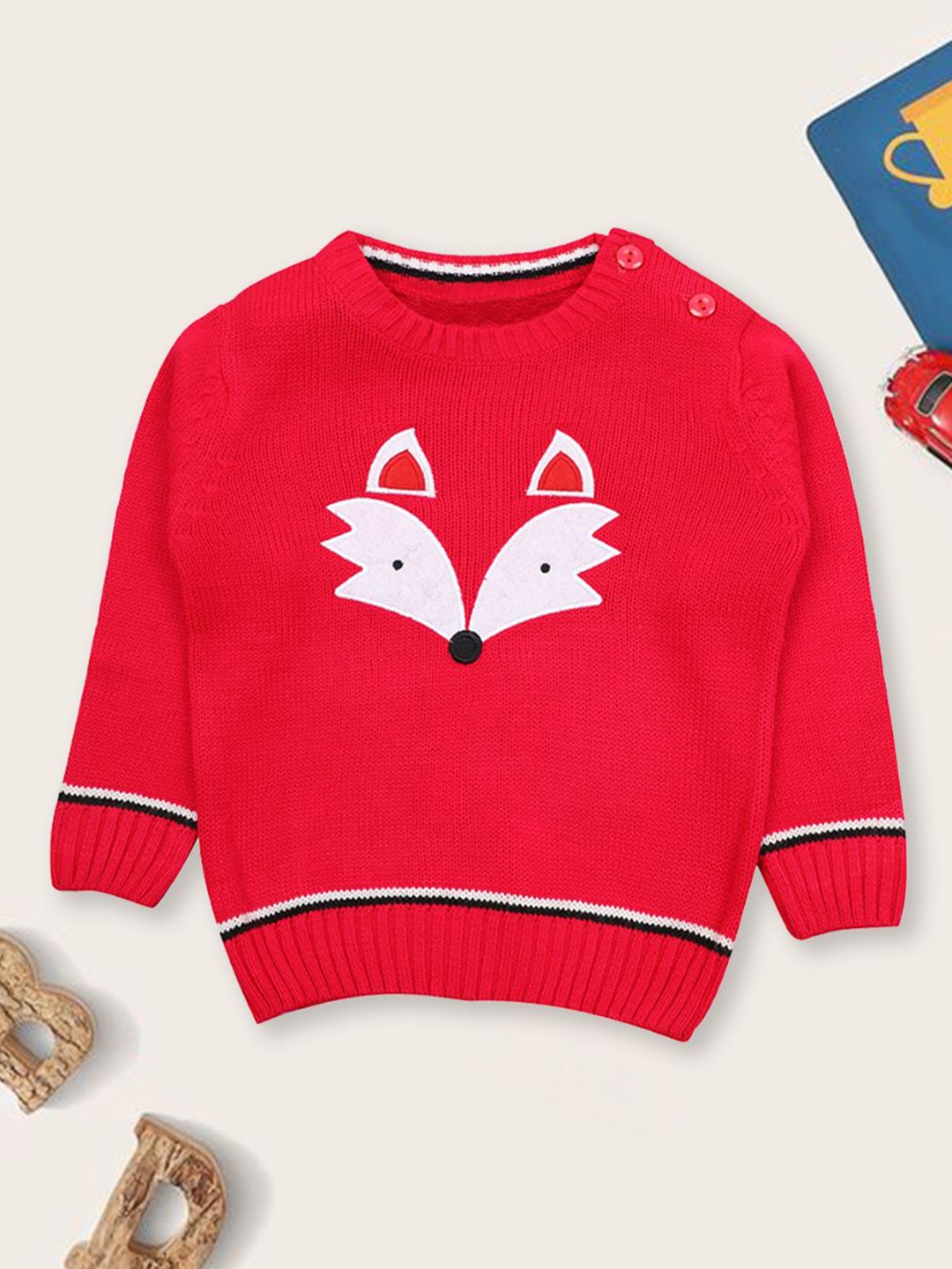 

CHKOKKO Boys Printed Woollen Pullover, Pink