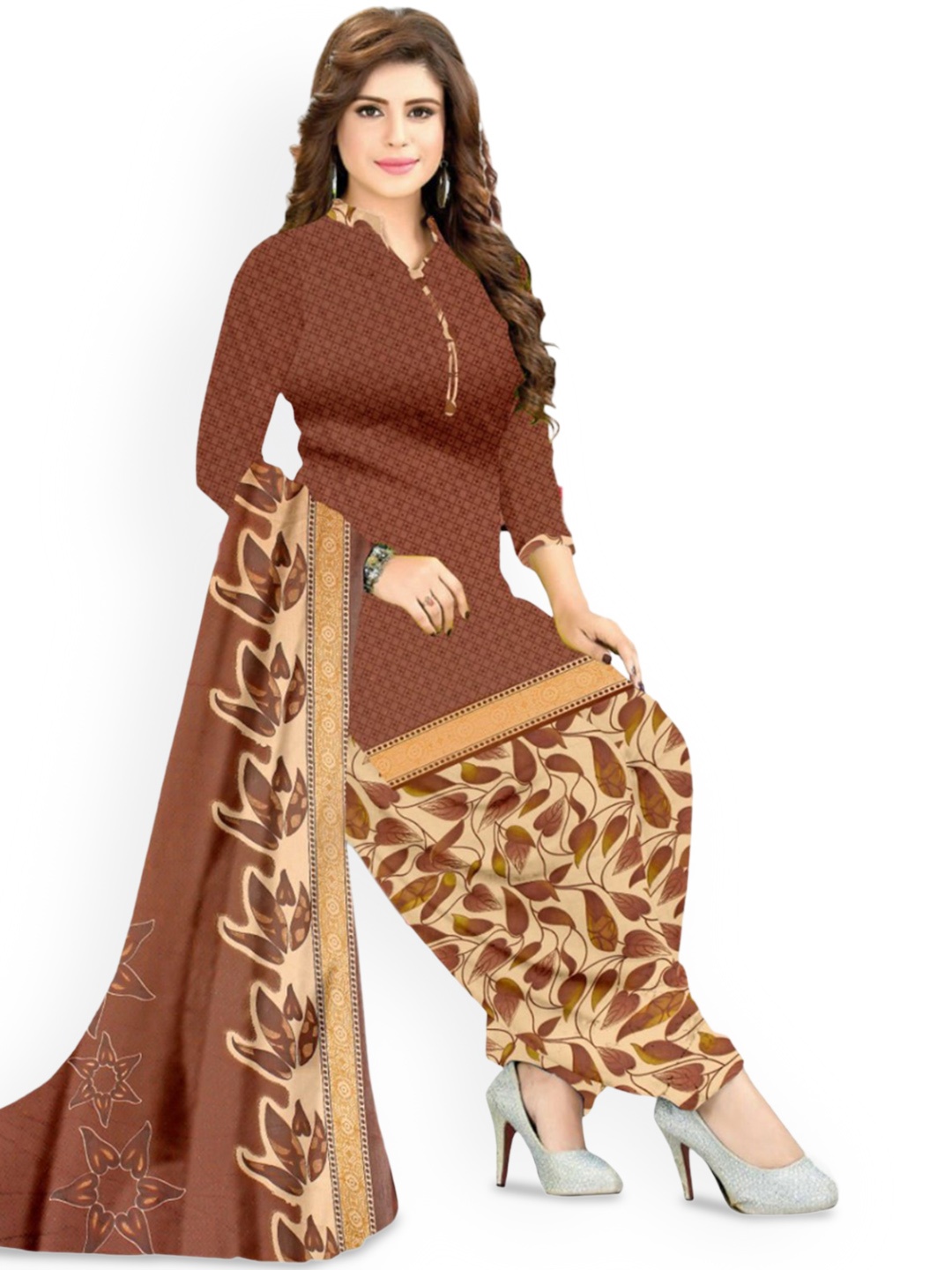 

Maroosh Printed Unstitched Dress Material, Brown