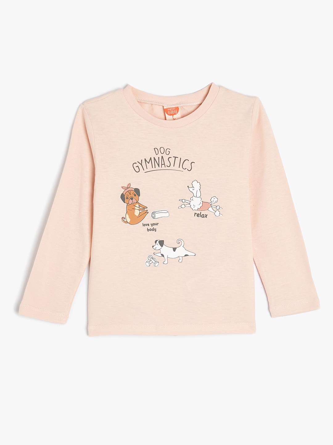 

Koton Girls Graphic Printed Round Neck Cotton T-shirt, Peach