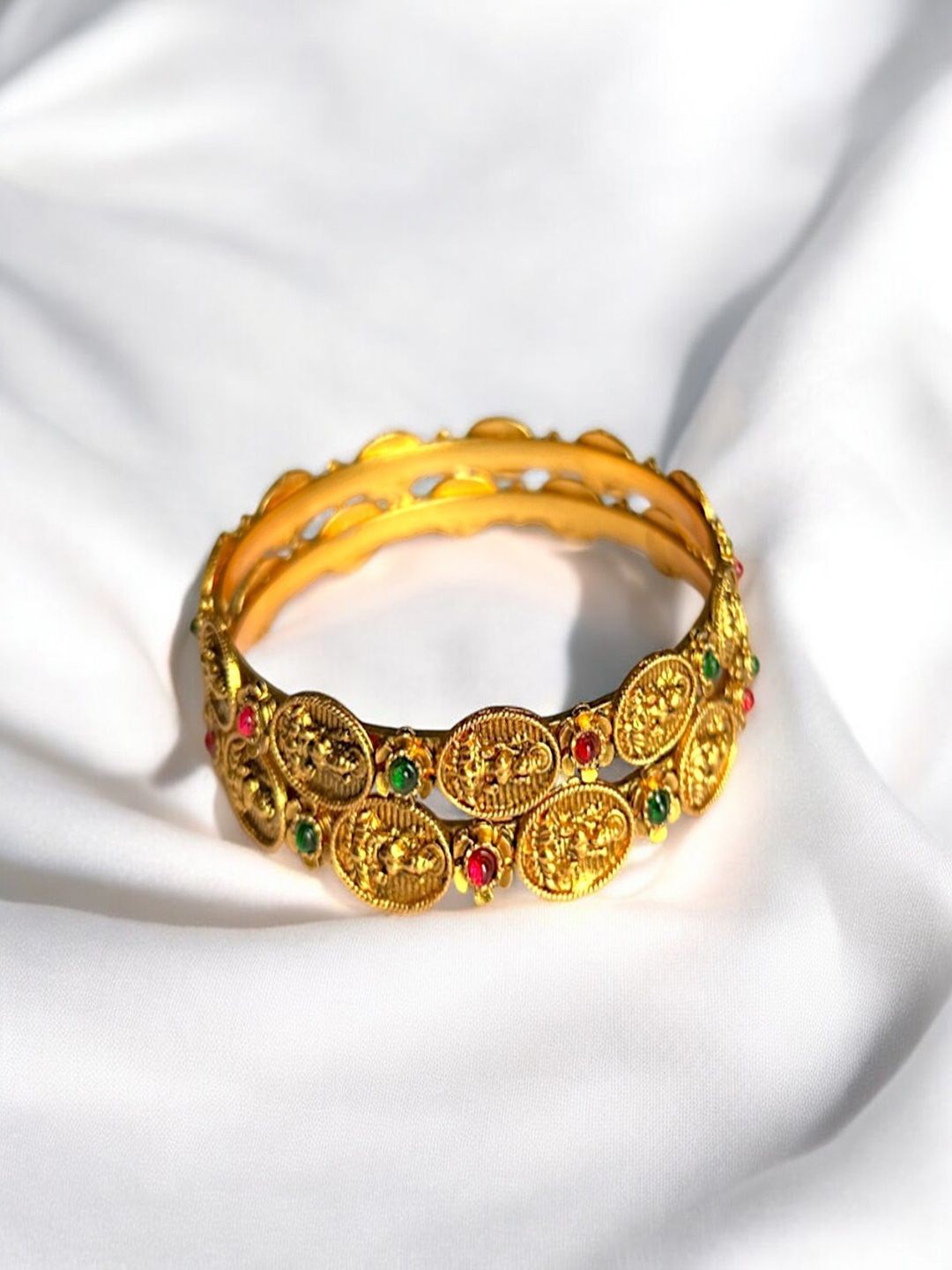 

AccessHer Set Of 2 Gold-Plated Stone-Studded Goddess Laxmi Design Bangles
