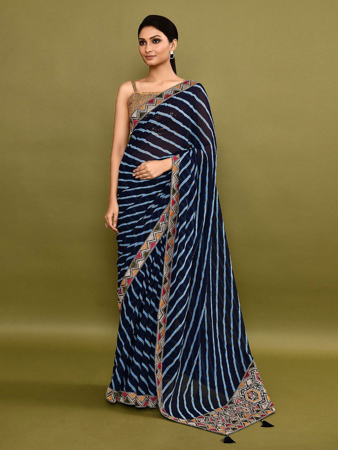 

Nazaakat by Samara Singh Leheriya Embroidered Poly Georgette Saree, Blue