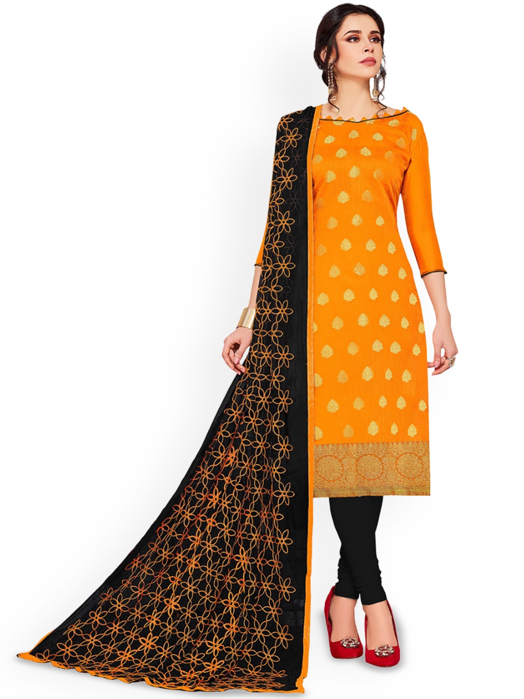 

Maroosh Woven Design Unstitched Dress Material, Orange
