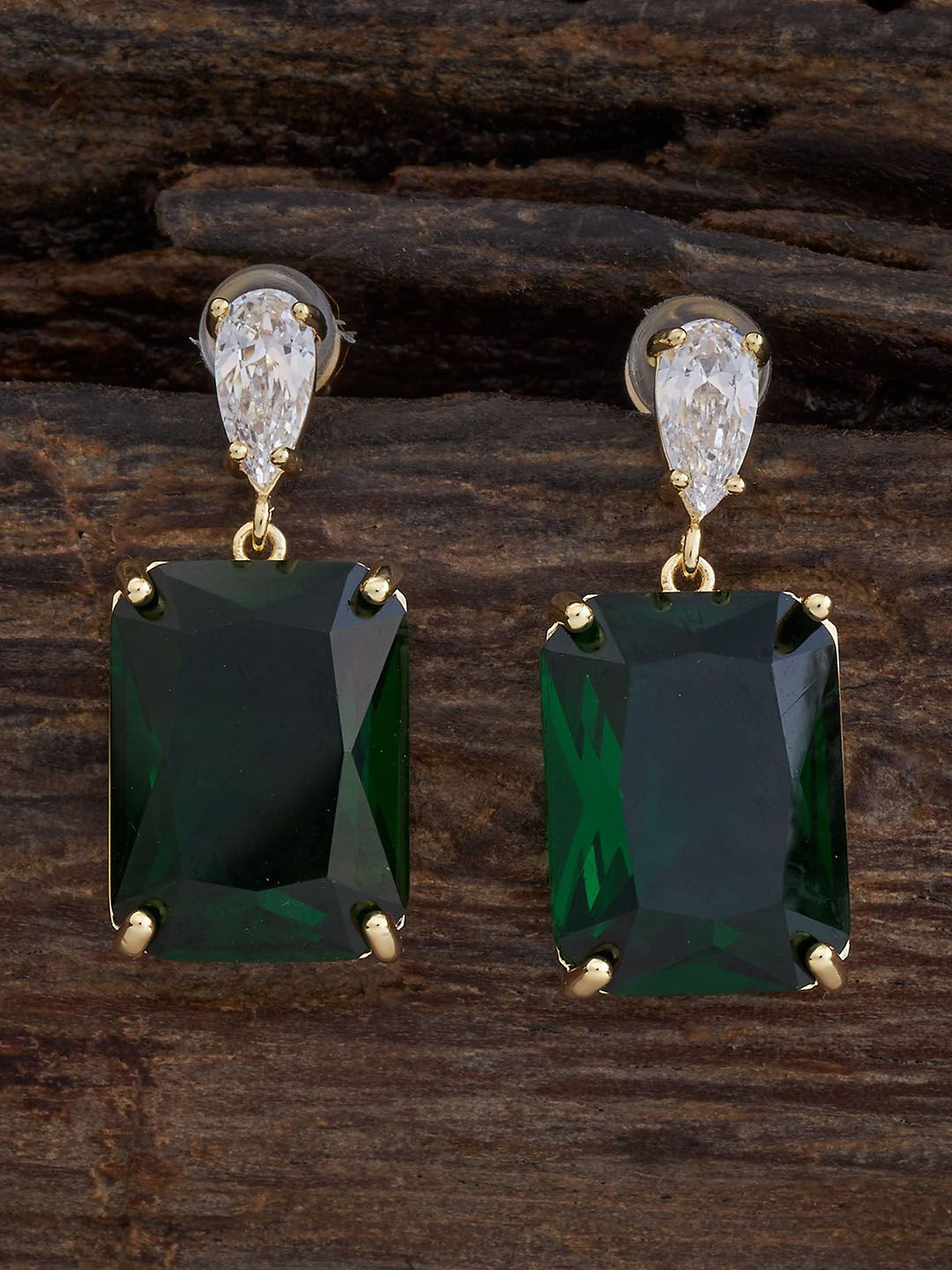 

Kushal's Fashion Jewellery Gold-Plated Cubic Zirconia Studded Square Drop Earrings, Green