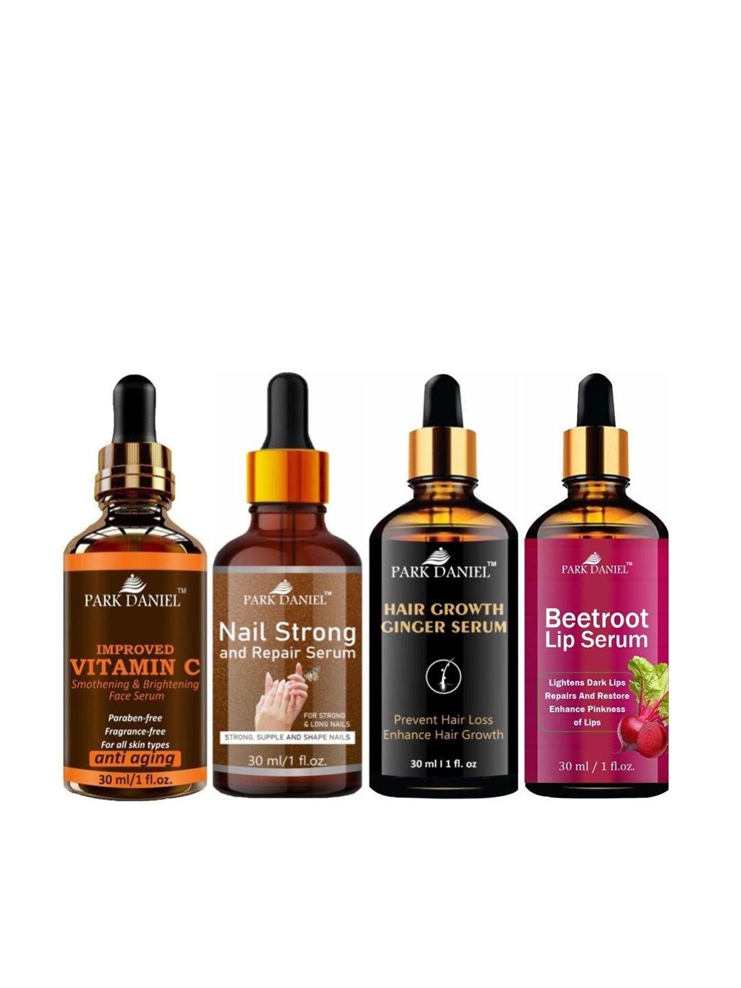 

Park Daniel Set Of 4 Improved Vitamin C Serum, Beetroot Lip Serum, Nail & Hair Serum Combo, Multi