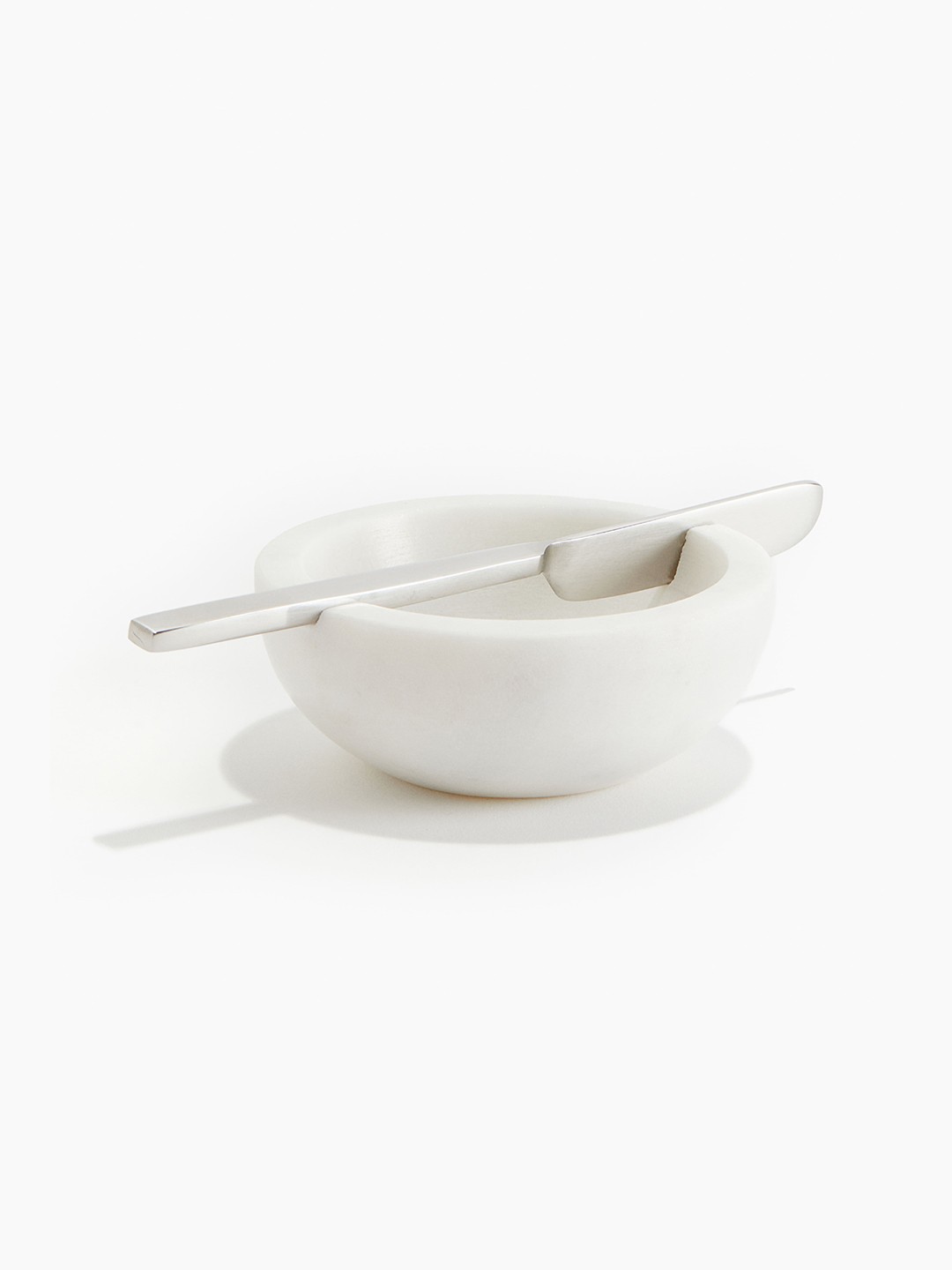 

H&M White Marble Butter Bowl With Knife