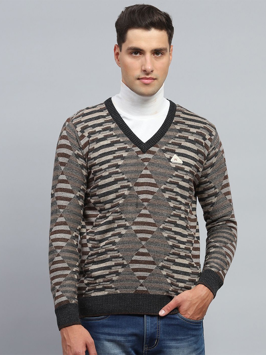 

Monte Carlo Men Striped Woollen Pullover, Olive