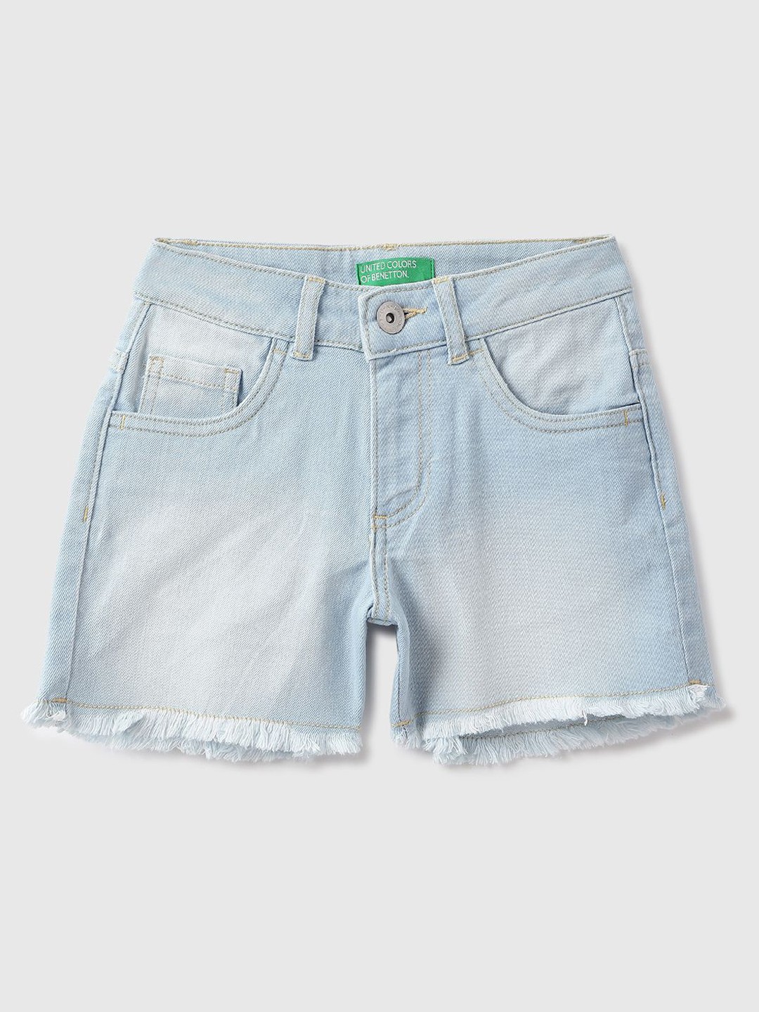 

United Colors of Benetton Girls Cotton Solid Regular Fit Washed Shorts, Blue