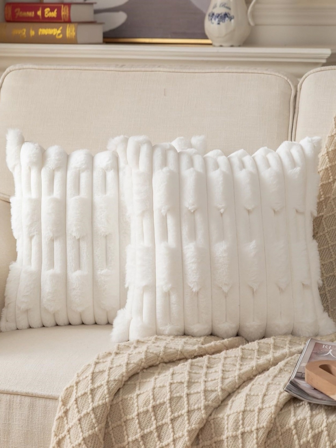 

MONKDECOR White Quirky Velvet Square Cushion Covers
