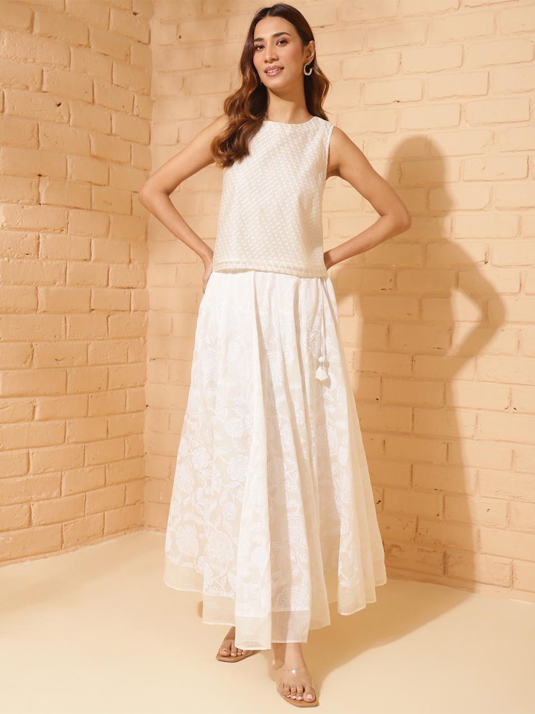 

Fabindia Women Crean Round Neck Sleeveless Cotton Top, Cream