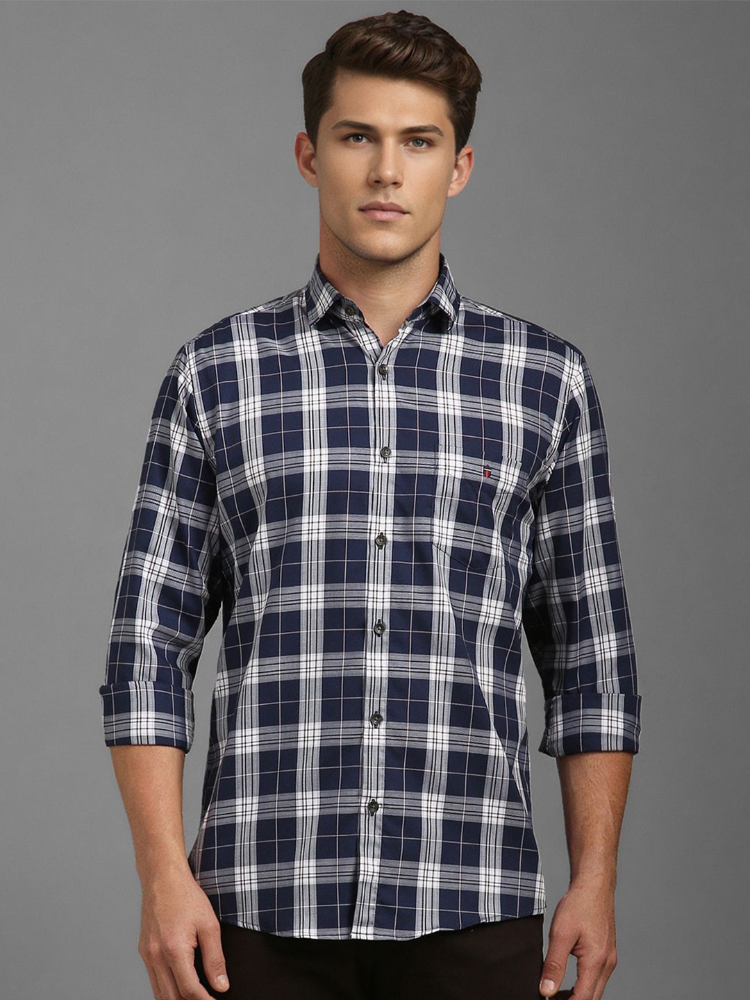 

Louis Philippe Sport Men Slim Fit Opaque Checked Casual Shirt, Navy blue