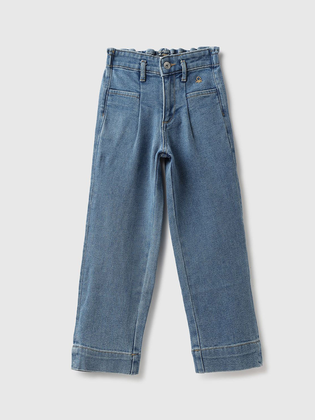 

United Colors of Benetton Girls Straight Fit Low Distress Cotton Jeans, Blue
