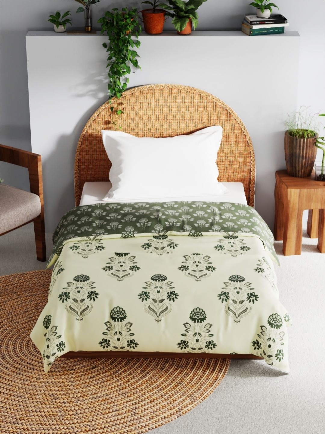 

BIANCA Mezzo Green Floral Printed Pure Cotton AC Room 150 GSM Single Bed Dohar