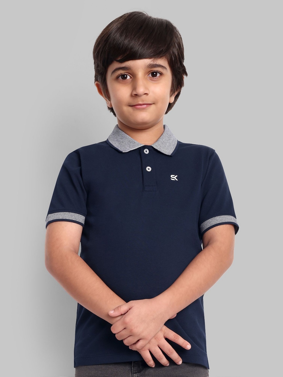 

ONE SKY Boys Solid Polo Collar Cotton T-shirt, Navy blue
