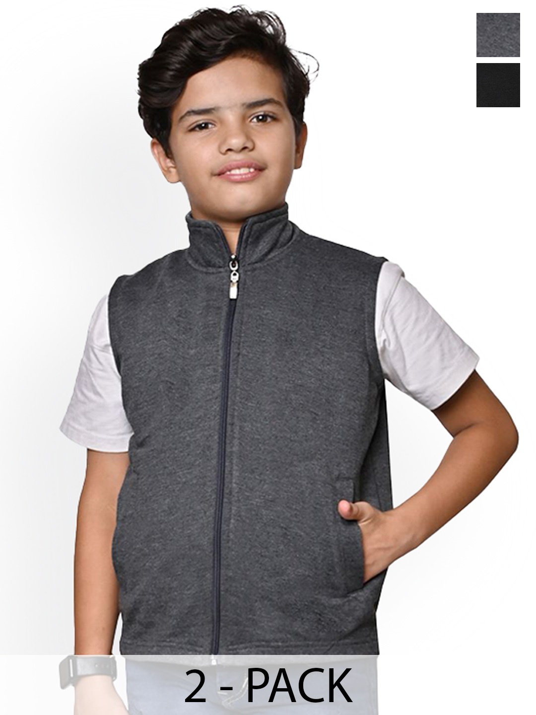 

BAESD Boys Pack Of 2 Mock Collar Solid Fleece Casual Bomber Jackets, Grey melange