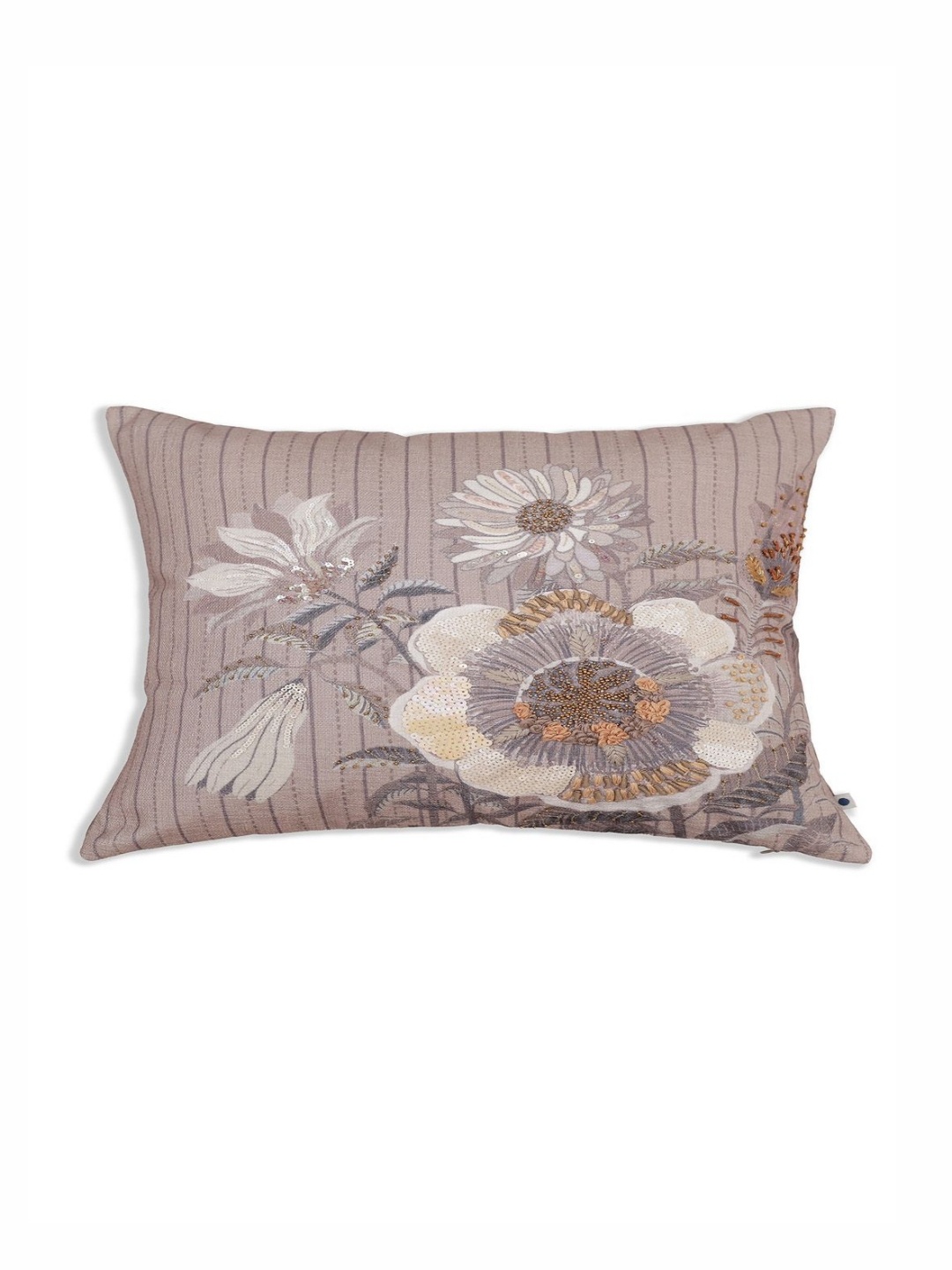 

ONSETHOMES jashn Beige & White Cotton Embroidered Rectangle Cushion Cover