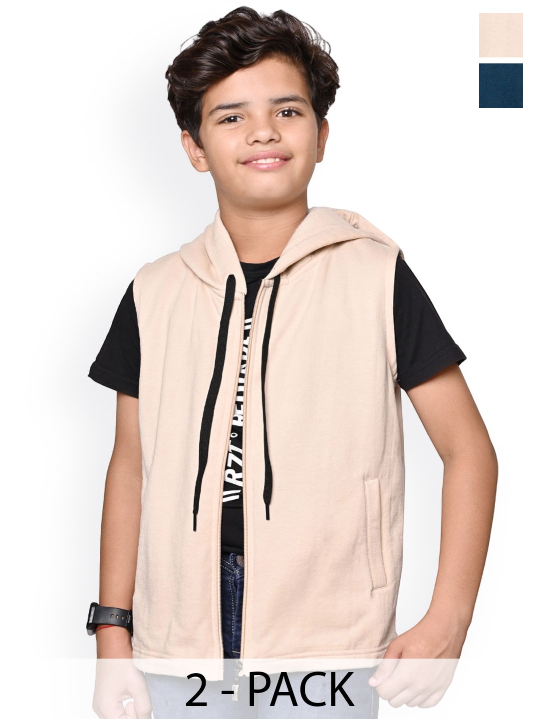 

BAESD Boys Pack Of 2 Hooded Solid Fleece Casual Bomber Jackets, Beige
