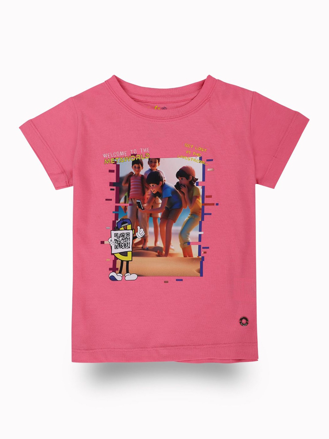 

Gini and Jony Girls Graphic Printed Cotton Top, Pink