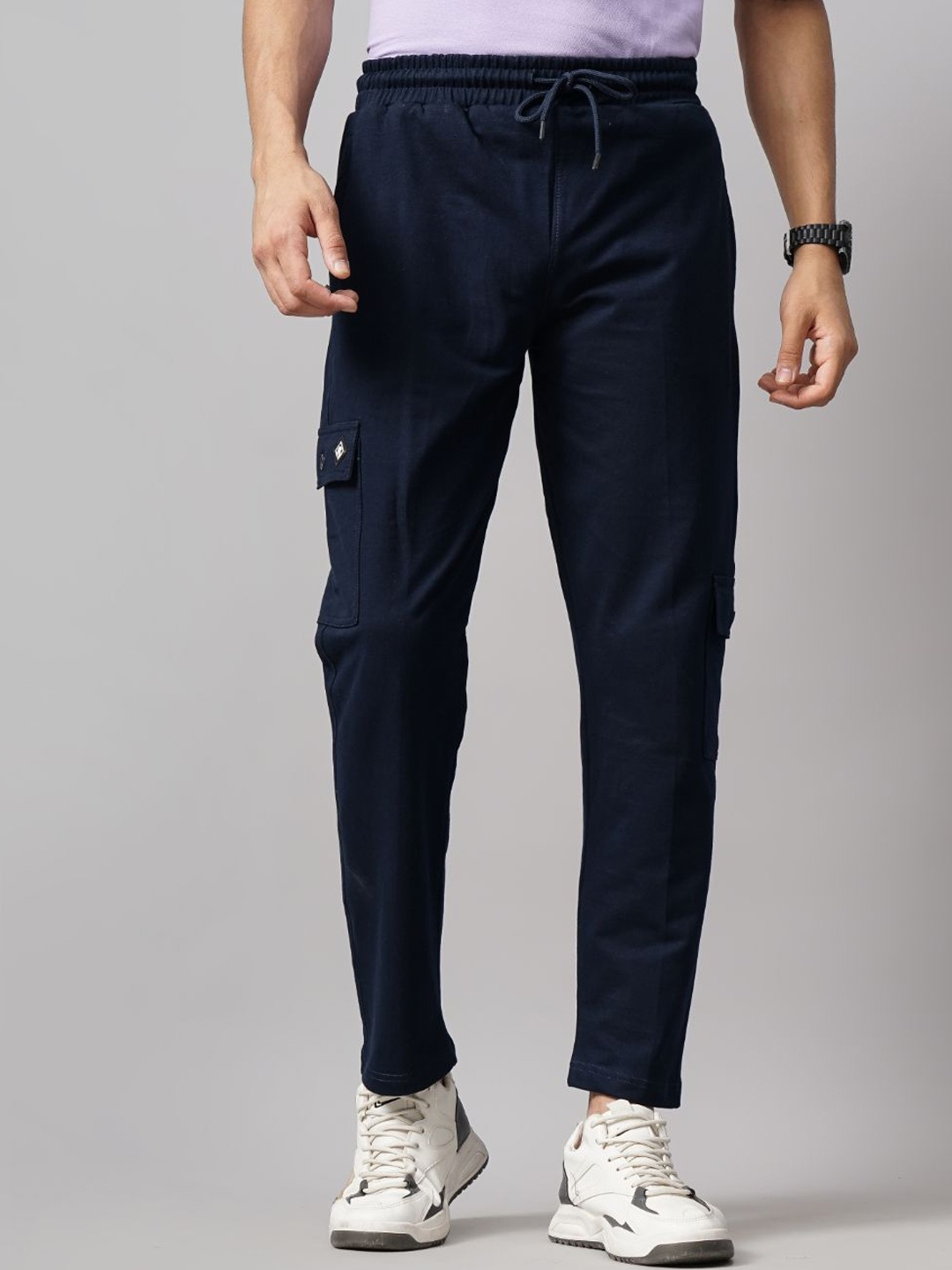 

PAUL STREET Men Relaxed Straight Fit Cargos Trousers, Navy blue