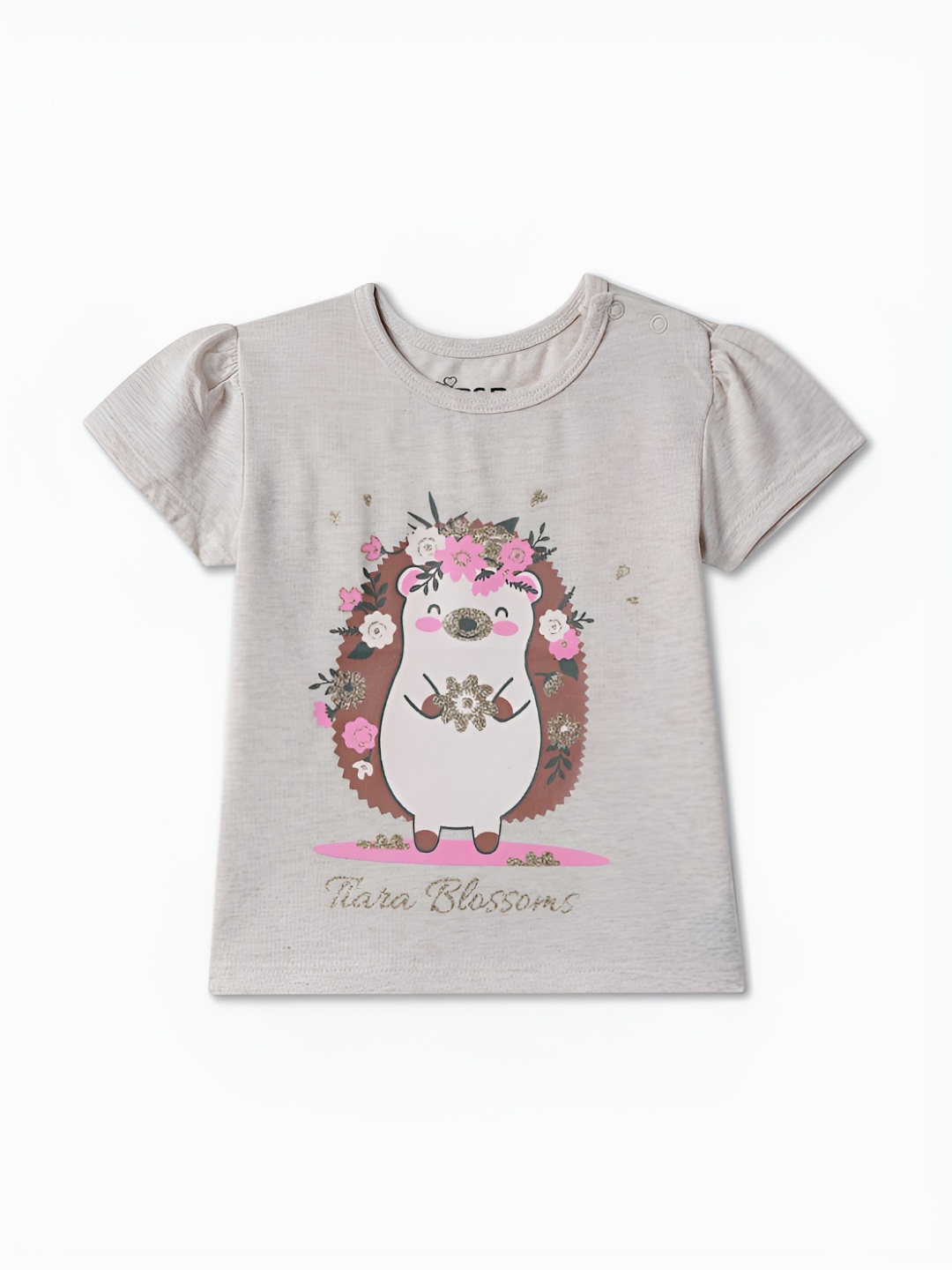 

R&B Girls Graphic Printed Round Neck Cotton T-shirt, Grey