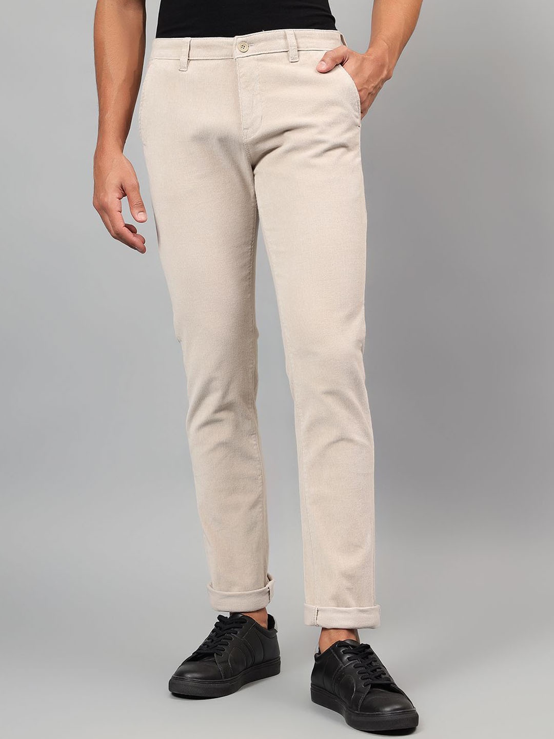 

Cantabil Men Mid-Rise Regular Fit Trousers, Beige