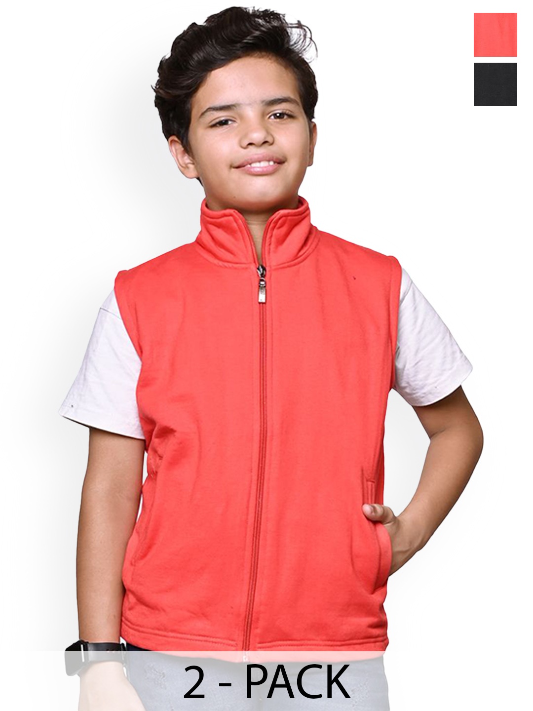 

BAESD Boys Pack Of 2 Mock Collar Solid Fleece Casual Bomber Jackets, Red