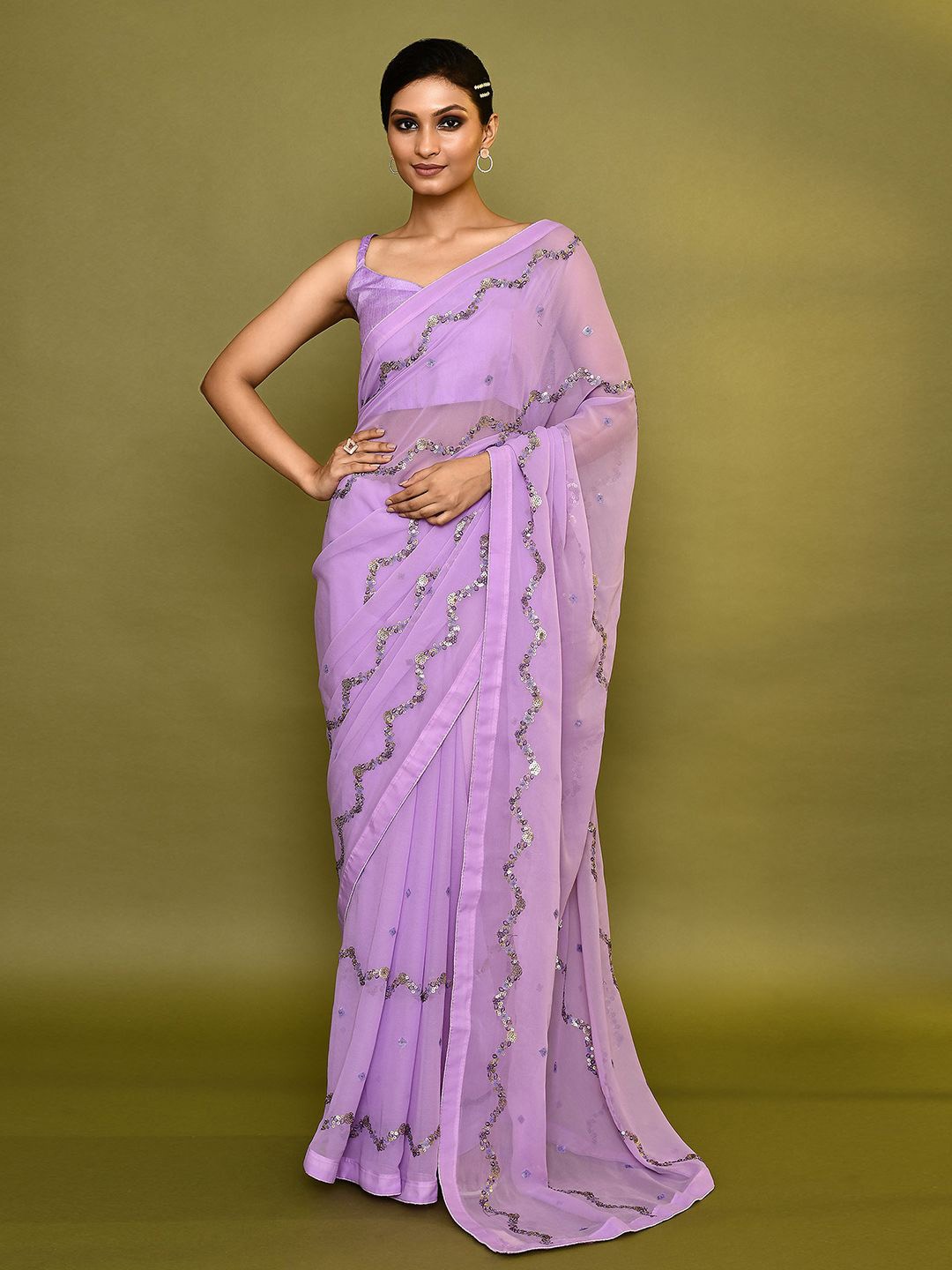 

Samyukta Singhania Embellished Sequinned Poly Georgette Saree, Purple