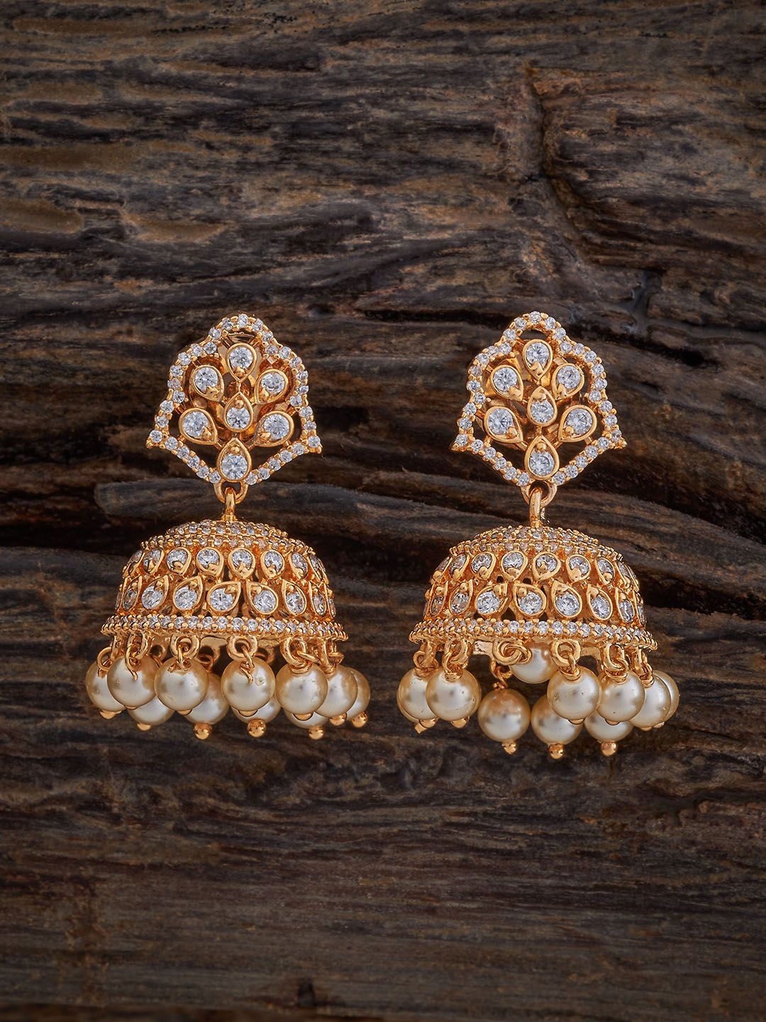 

Kushal's Fashion Jewellery Gold-Plated Dome Shaped Jhumkas Earrings, White